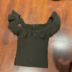 Express Olive Ruffle Off-Shoulder Knit Top